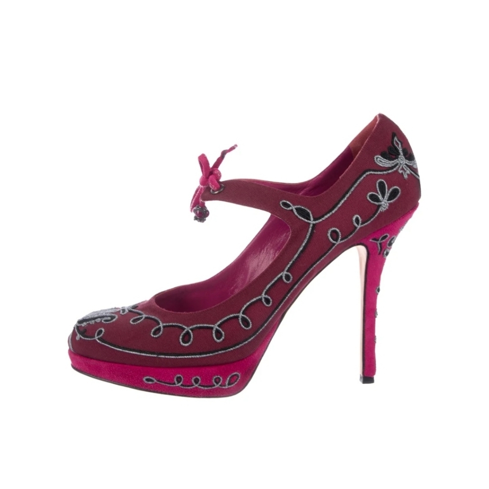 Christian Dior Grosgrain Embroidered Round-toe Platform Pumps 39